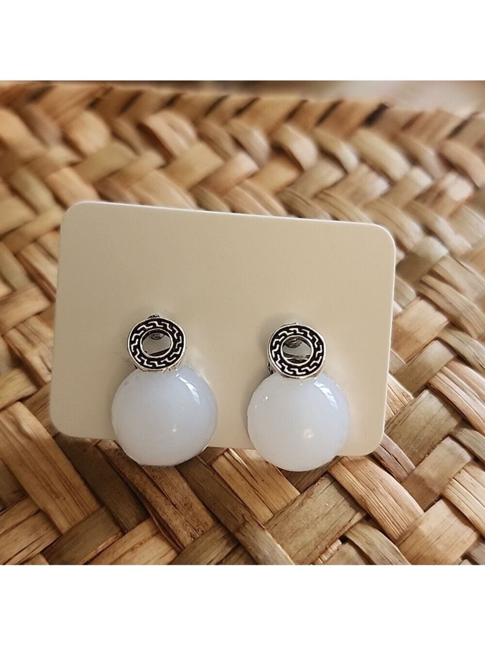 Southwestern Simulated Turquoise Stud Earrings Simulated Moonstone